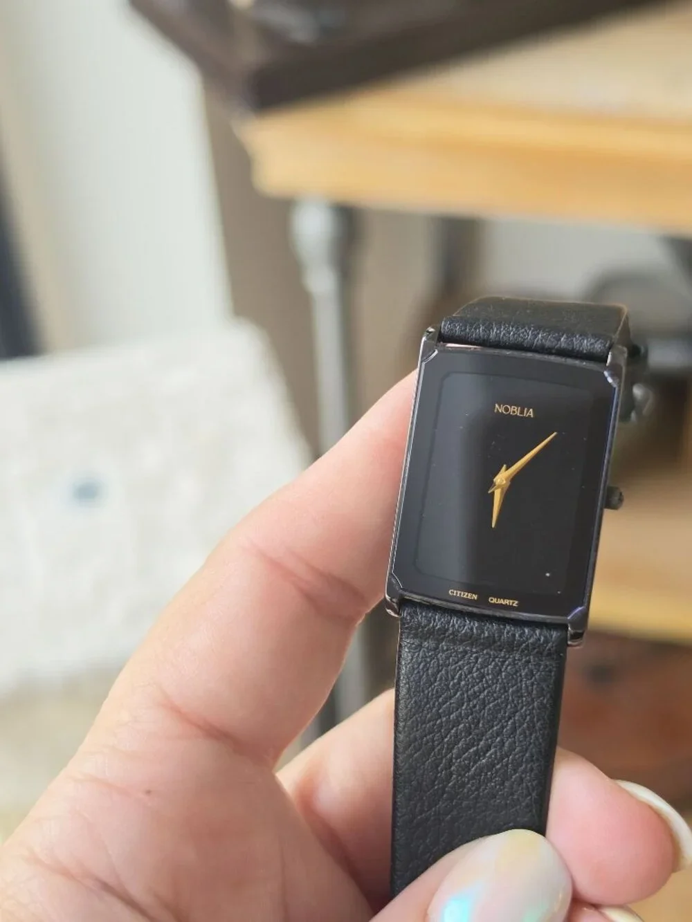 Vintage Noblia By Citizen Black Quartz Watch With Leather Strap Classic Design
